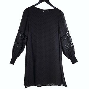 Staccato Black Swiss Dot Balloon Sleeve Crochet Shift Dress